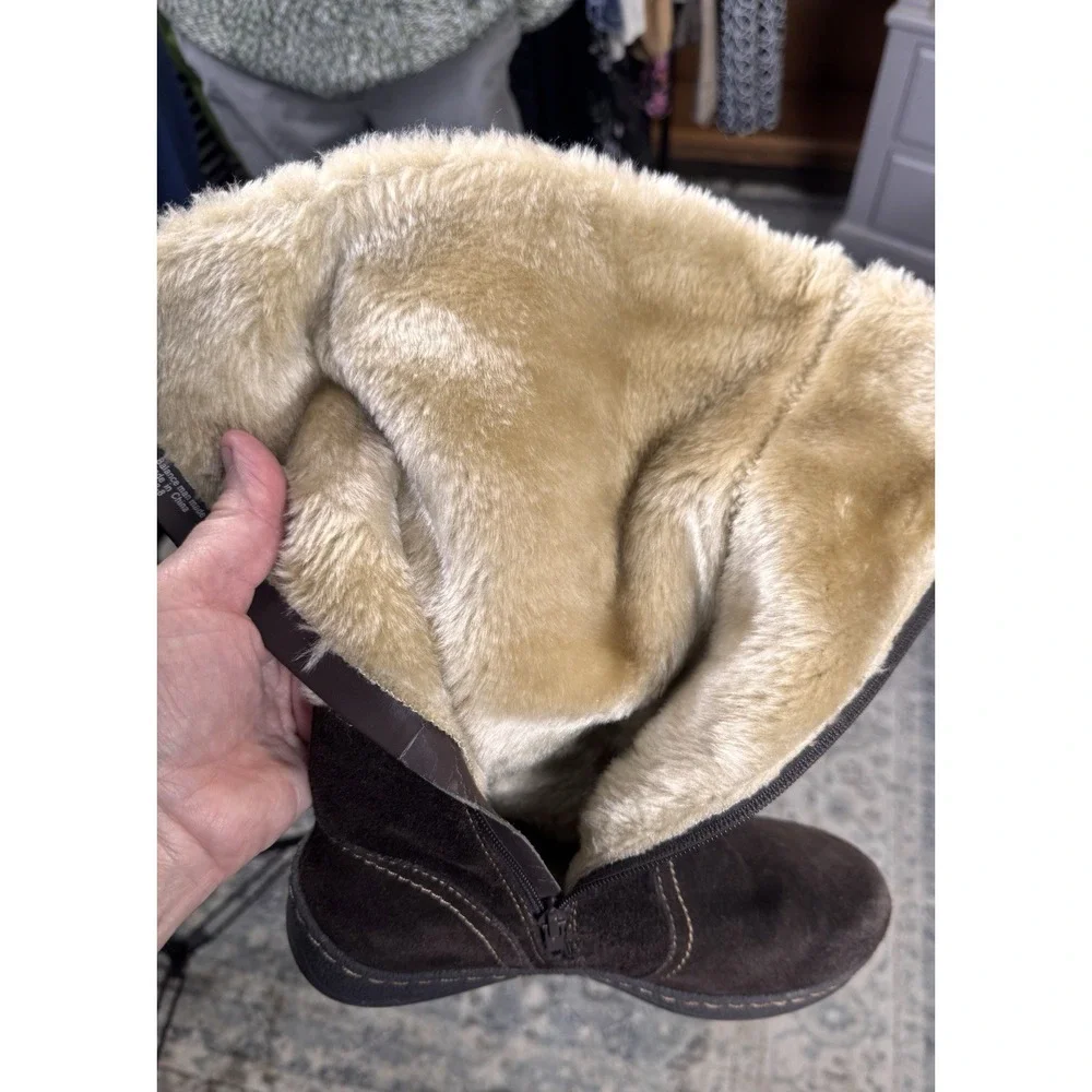 St John's Bay Brown Leather Suede & Faux Fur Boots Buckles Full Zip Size 8.5